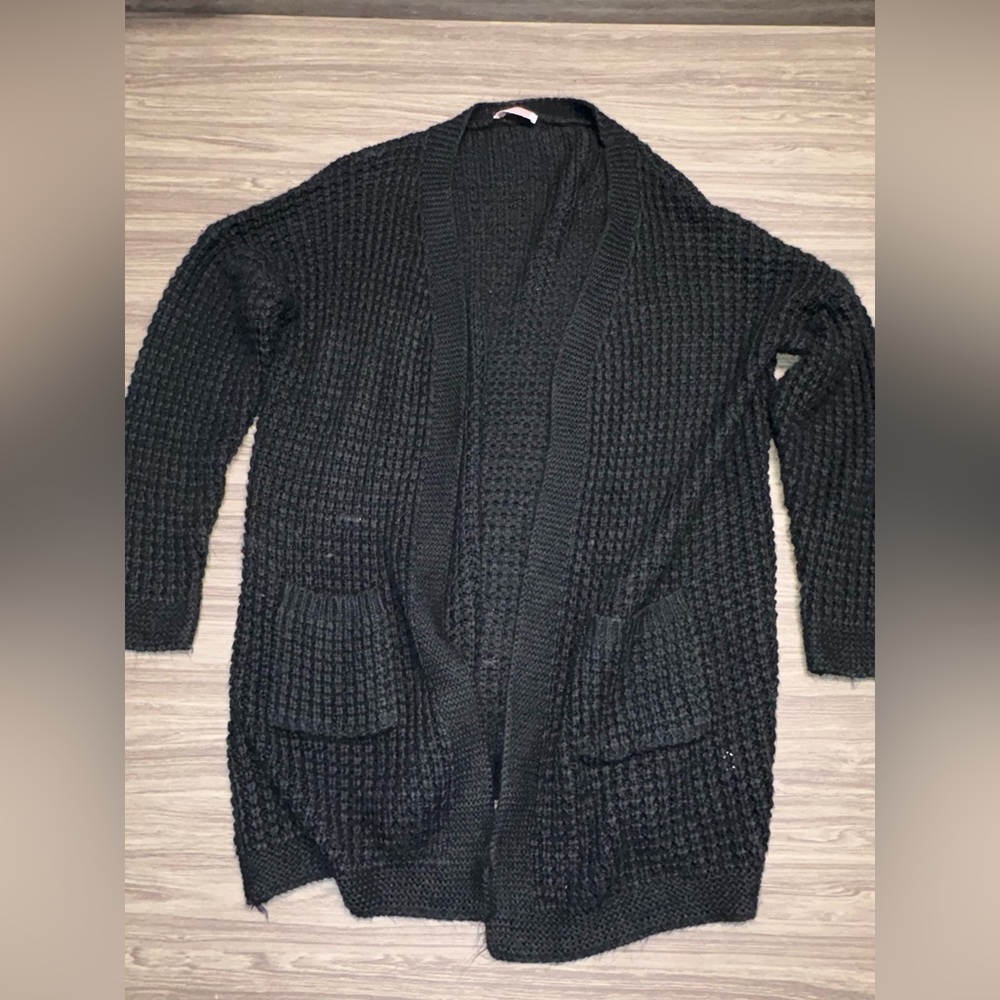 Long Black Cardigan with Pockets Size Large